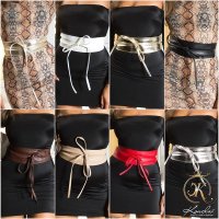 Trendy womens faux leather waist belt to tie silver