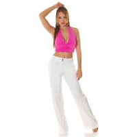 Sexy Damen Neckholder Crop-Top mit V-Ausschnitt Pink