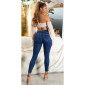 Close-fitting womens skinny jeans high waist dark blue