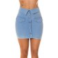 Womens high waist jeans skirt with button front light blue