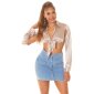 Womens high waist jeans skirt with button front light blue