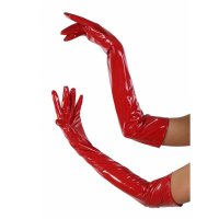 Sexy womens gauntlets gloves latex look red L/XL