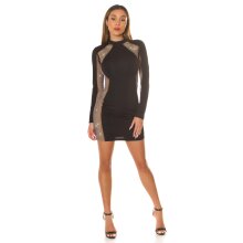 Sexy Damen Party Minikleid mit Netzstoff und Strass Schwarz