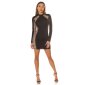 Sexy Damen Party Minikleid mit Netzstoff und Strass Schwarz