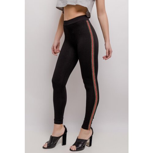 Sexy Damen Highwaist Leggings mit Streifen Schwarz