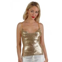 Backless womens party top made of metal gold