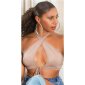 Damen Neckholder Crop-Top Wickel-Top Cappuccino