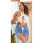 Damen Neckholder Crop-Top Wickel-Top Weiß
