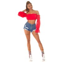 Ultra kurze Damen Jeans Hotpants ausgefranst Dunkelblau