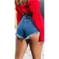 Ultra kurze Damen Jeans Hotpants ausgefranst Dunkelblau