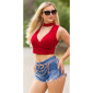 Sexy Damen Crop Top mit V-Ausschnitt Bordeaux