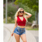 Sexy Damen Crop Top mit V-Ausschnitt Bordeaux