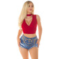 Sexy Damen Crop Top mit V-Ausschnitt Bordeaux