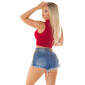 Sexy Damen Crop Top mit V-Ausschnitt Bordeaux