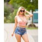 Sexy Damen Crop Top mit V-Ausschnitt Rosa