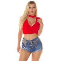 Sexy Damen Crop Top mit V-Ausschnitt Rot