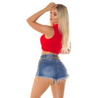 Sexy Damen Crop Top mit V-Ausschnitt Rot