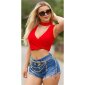 Sexy Damen Crop Top mit V-Ausschnitt Rot