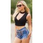 Sexy womens crop top with V-neck and choker collar black