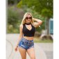 Sexy womens crop top with V-neck and choker collar black