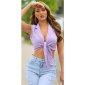 Bauchfreie Damen Bluse zum Knoten ärmellos Flieder