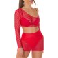 Sexy 2 pcs women mesh gogo set top + skirt clubwear red