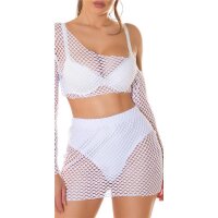 Sexy 2 pcs women mesh gogo set top + skirt clubwear white