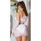 Sexy 2 pcs women mesh gogo set top + skirt clubwear white