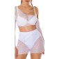 Sexy 2 pcs women mesh gogo set top + skirt clubwear white