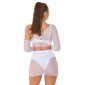 Sexy 2 pcs women mesh gogo set top + skirt clubwear white