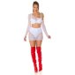 Sexy 2 pcs women mesh gogo set top + skirt clubwear white