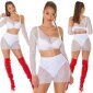 Sexy 2 pcs women mesh gogo set top + skirt clubwear white