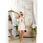 Damen A-Linien Kleid kurz mit tiefem Ausschnitt Beige