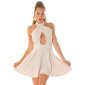 Damen A-Linien Kleid kurz mit tiefem Ausschnitt Beige