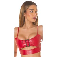 Damen Kunstleder Crop-Top mit Schnalle Rot