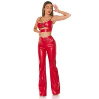 Damen Kunstleder Crop-Top mit Schnalle Rot