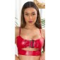 Damen Kunstleder Crop-Top mit Schnalle Rot