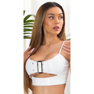 Damen Kunstleder Crop-Top mit Schnalle Weiß