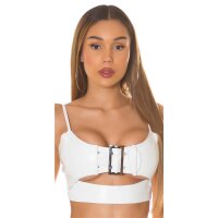 Damen Kunstleder Crop-Top mit Schnalle Weiß