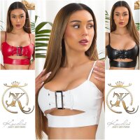 Damen Kunstleder Crop-Top mit Schnalle Weiß