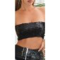 Sexy Damen Bandeau Pailletten Top bauchfrei Schwarz
