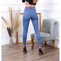 Damen High Waist Röhrenjeans mit Cut-Outs Blau