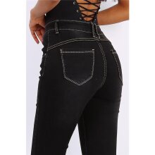 Damen Capri Jeans Used-Look Stretch Hose Schwarz