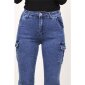 Womens skinny cargo jeans with elastic hem dark blue