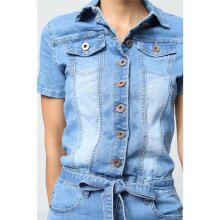 Womens button front jeans dress with belt slim-fit blue