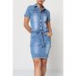 Womens button front jeans dress with belt slim-fit blue