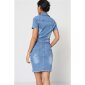 Womens button front jeans dress with belt slim-fit blue