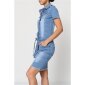 Womens button front jeans dress with belt slim-fit blue