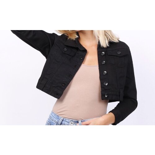 Cropped womens jeans jacket slim-fit black