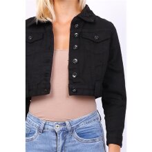 Cropped womens jeans jacket slim-fit black